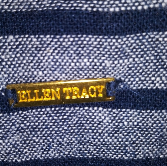 Ellen Tracy | Blue Striped Off/On Shoulder Top SzS - Picture 3 of 6